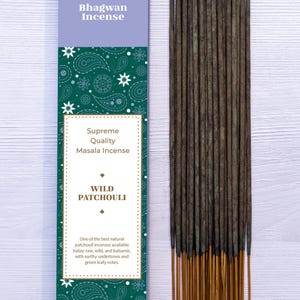 Wild Patchouli Incense Sticks - Bhagwan Incense Natural Premium Earthy Spicy Incense for Yoga Meditation  Relaxation Aromatherapy Home 15g