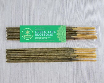 Green Tara Blossoms Incense Sticks Pure Natural Hand Rolled Artisanal Masala Agarbatti for Yoga Meditation Green Floral Fresh Aroma 15g