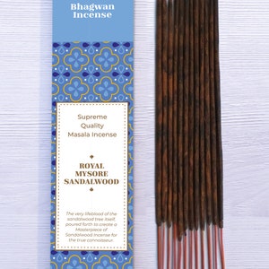 Royal Mysore Sandalwood - Bhagwan Räucherstäbchen Echtes Sandelholz High Quality Premium Luxus Masala Räucherstäbchen Räucherstäbchen Yoga Meditation Geschenk 15g