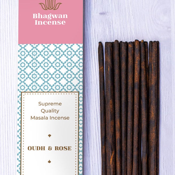 Oudh & Rose Incense sticks - Bhagwan Incense Natural Indian Incense Sticks Luxury Incense for Yoga Meditation Relaxation Aromatherapy 15g