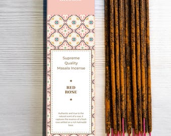 Bastoncini di incenso naturale alla rosa rossa - Bhagwan Incense Premium Masala Incense per casa Yoga Meditazione Rilassamento Aromaterapia Tantra SPA 15 g