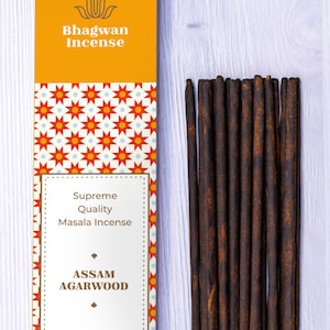 Assam Agarwood Incense Sticks - Natural Luxury Indian Agarbatti by Bhagwan Incense | For Yoga, Meditation, Relaxation, SPA, Aromatherapy 15g