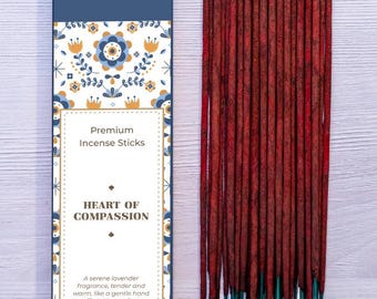 Heart of Compassion Incense Sticks, Lavender Hand Rolled Christian Incense, Virgin Mary Comfort Prayer Incense, Calming Spiritual Gift 15g