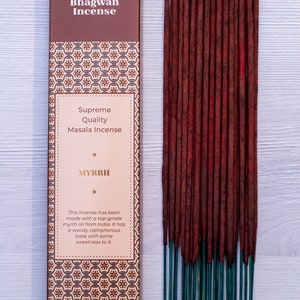Myrrh Premium Incense Sticks - Bhagwan Incense Natural Resinous Woody Incense for Yoga Meditation Relaxation Aromatherapy Purification 15g