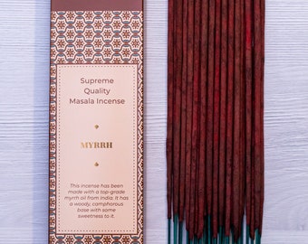 Bastoncini di incenso premium alla mirra - Bhagwan Incense, incenso naturale resinoso e legnoso per yoga, meditazione, rilassamento, aromaterapia e purificazione, 15 g