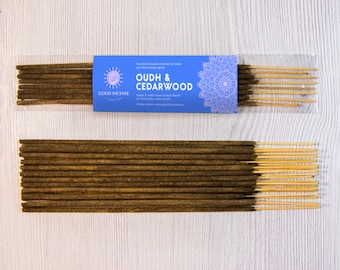 Incienso de Oudh y Cedro - Puro Agar indio enrollado a mano, Cedro del Himalaya, Alcanfor amaderado para Yoga, Meditación y Purificación, 15 g