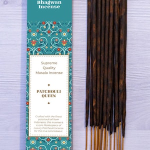 Patchouli Queen Incense Sticks - Bhagwan Incense Natural Indonesian Patchouli Piney-Green Incense for Yoga Relaxation Aromatherapy SPA 15g