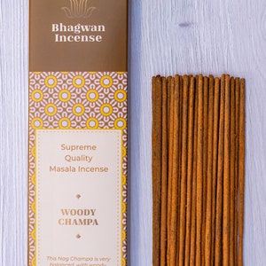 Woody Champa Premium Incense Sticks - Bhagwan Incense Luxury Nag Champa Masala Incense Natural for Home Yoga Meditation Aromatherapy SPA 15g