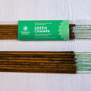 Green Champa Incense Sticks - Premium Natural Nag Champa blend with a green and earthy note for Yoga Meditation SPA Aromatherapy 15g