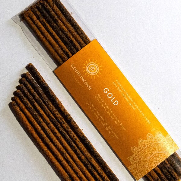 Gold Incense Sticks - Good Incense Natural Indian Incense Agarwood Sandalwood Amber incense blend for Yoga Pilates Meditation 15g