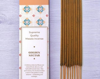 Golden Nectar – Plum Blossom Blend Incense Sticks by Bhagwan Incense - Natural Premium Masala Incense - Yoga Meditation SPA Aromatherapy 15g