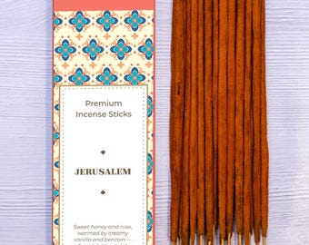 Jerusalem Incense Sticks, Plumeria Rose Sandalwood Hand Rolled Christian Incense, Holy Pilgrimage Prayer Incense, Winter Evening Gift 15g