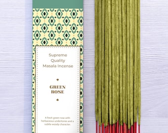 Bastoncini di incenso naturale alla rosa verde - Agarbatti premium a bassa emissione di fumo di Bhagwan Incense / Per casa, hotel, yoga, tantra, SPA, aromaterapia 15 g