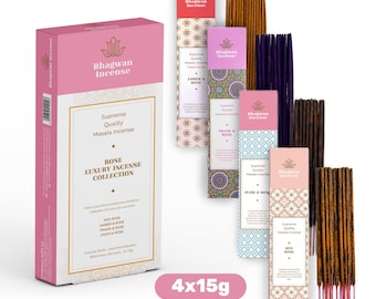 Collection de bâtons d'encens de luxe Rose - 4 boîtes de 15 g Bâtons d'encens Rose rouge, rose d'oudh et rose, ambre et rose, élan et rose - cadeau parfait