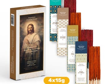Christian Sacred Incense Collection | Christian Christmas Gift, Frankincense Myrrh Incense Sticks, Religious Gift Set 4 Boxes x 15g