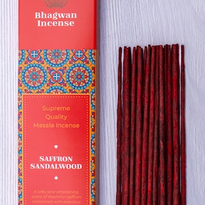 Saffron Sandalwood Incense - Bhagwan Incense Pure Temple Grade Quality Woody Incense Sticks Arabic Yoga Meditation Gift 15g