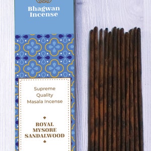 Royal Mysore Sandalwood - Bhagwan Incense Real Sandalwood High Quality Premium Luxury Masala Incense Sticks Incense Yoga Meditation Gift 15g