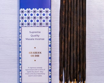 Arabian Oudh Incense Sticks  | Hand Rolled Natural Agarwood Masala Incense, Artisanal Quality  | Woody Resinous Spicy Deep Oud Aroma | 15g