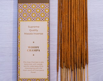 Woody Champa Premium Incense Sticks | Natural Halmaddi Rich Premium Incense | Great old quality Nag Champa agarbatti floral woody |  15g