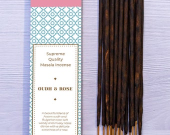 Oudh & Rose Incense Sticks - Pure Natural Agarbatti by Bhagwan Incense For Yoga, Meditation, Relaxation, SPA, Aromatherapy, Gift Giving 15g