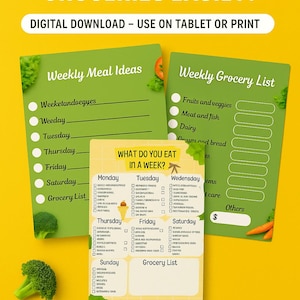 Weekly Diet and Grocery Tracker Printable - Healthy Lifestyle Planner Bundle A4 PDF Meal Prep and Weight Loss