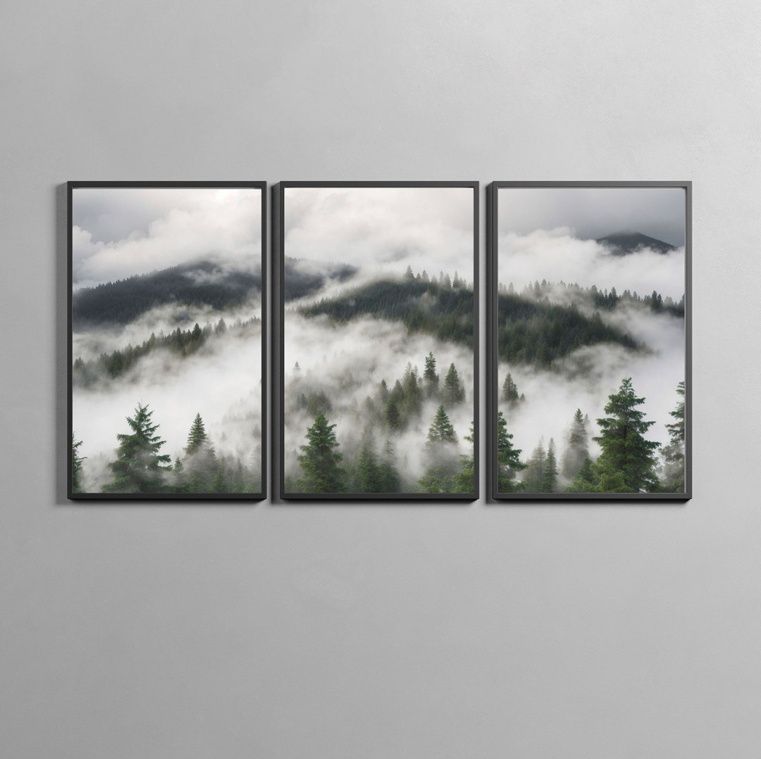 3 Piece Foggy Forest Wall Art Print, Set of 3 Forest Landscape Art ...