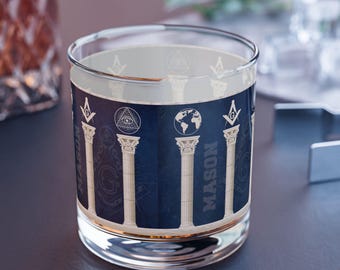 Masonic Rocks Glass, Freemason Drinking Tumbler, Masonic Lodge Gift, Square and Compass Glass, Secret Society Barware, Freemasonry Whiskey