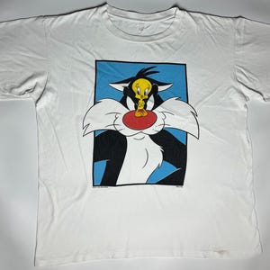 Camiseta vintage de dibujos animados de punto simple de Looney Tunes, Sylvester, Tweety Bird, Warner Bros, 1994 *XXL*