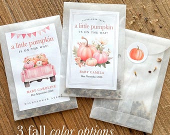 Little Pumpkin Baby Shower Favor Fall Pink Pumpkin Theme Girl Party Gift For Guest Personalized Seed Packet Keepsake Rustic Baby Shower Gift