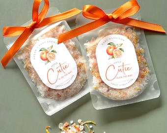 Little Cutie Baby Shower Favor Orange Theme Party Gift Bath Salt Spa Soak Personalized Custom Citrus Fruit Celebration Guest Present