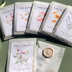 Garden Theme Baby Shower Wildflower Seed Packet Custom Favor Botanical Celebration Party Gift Bloom Themed Event Personalized Envelope Design Floral Details Natural Baby Present Eco Friendly Favor Sustainable Gift Idea Spring Celebration
