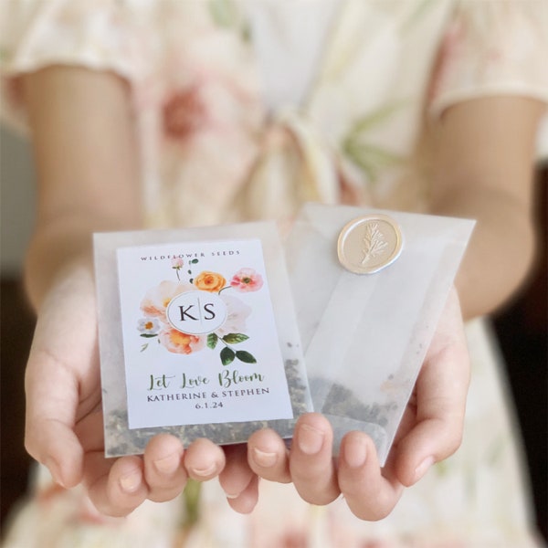 Let Love Bloom Custom Bridal Shower Seed Packet Favor for Guest Wildflower Seed Favor Transparent Packet Personalized Wedding Favor Wedding