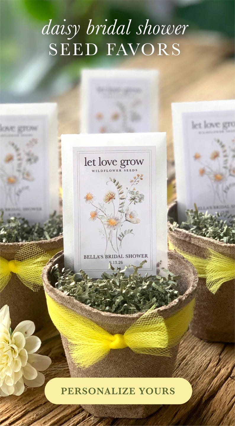 Daisy Bridal Shower Favor Idea Daisy Shower Seed Favor Daisy Party Favor Daisy Gift for Guest Personalized Wildflower Seed Packet Favor Wedding Seed Favor for Guest Eco Friendly Bridal Shower Favor Eco Wedding Favor Garden Party Favor
