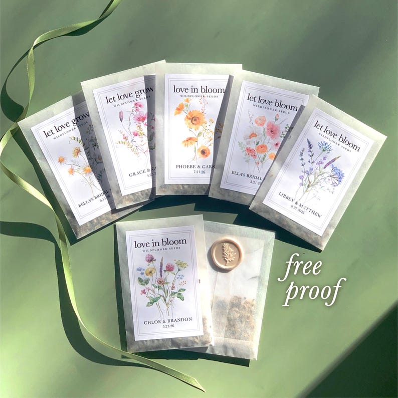 Personalized Wildflower Seed Packet Favor Wedding Seed Favor for Guest Eco Friendly Bridal Shower Favor Eco Wedding Favor Garden Party Favor