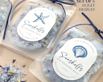 Blue Bridal Shower Beach Gift Seashell Favor Bath Salt Personalized Ocean Party Favor Starfish Theme Shell Wedding Gift Self Care Spa Soak