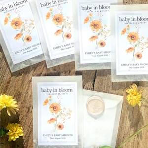 Sunflower Baby Shower Favor Idea Sunflower Theme Baby Shower Garden Theme Baby Shower Wildflower Seed Packet Custom Favor Botanical Celebration Party Gift Bloom Themed Event Personalized Envelope Design Floral Details Natural Baby Present Eco Friendly Favor Sustainable Gift Idea Spring Celebration