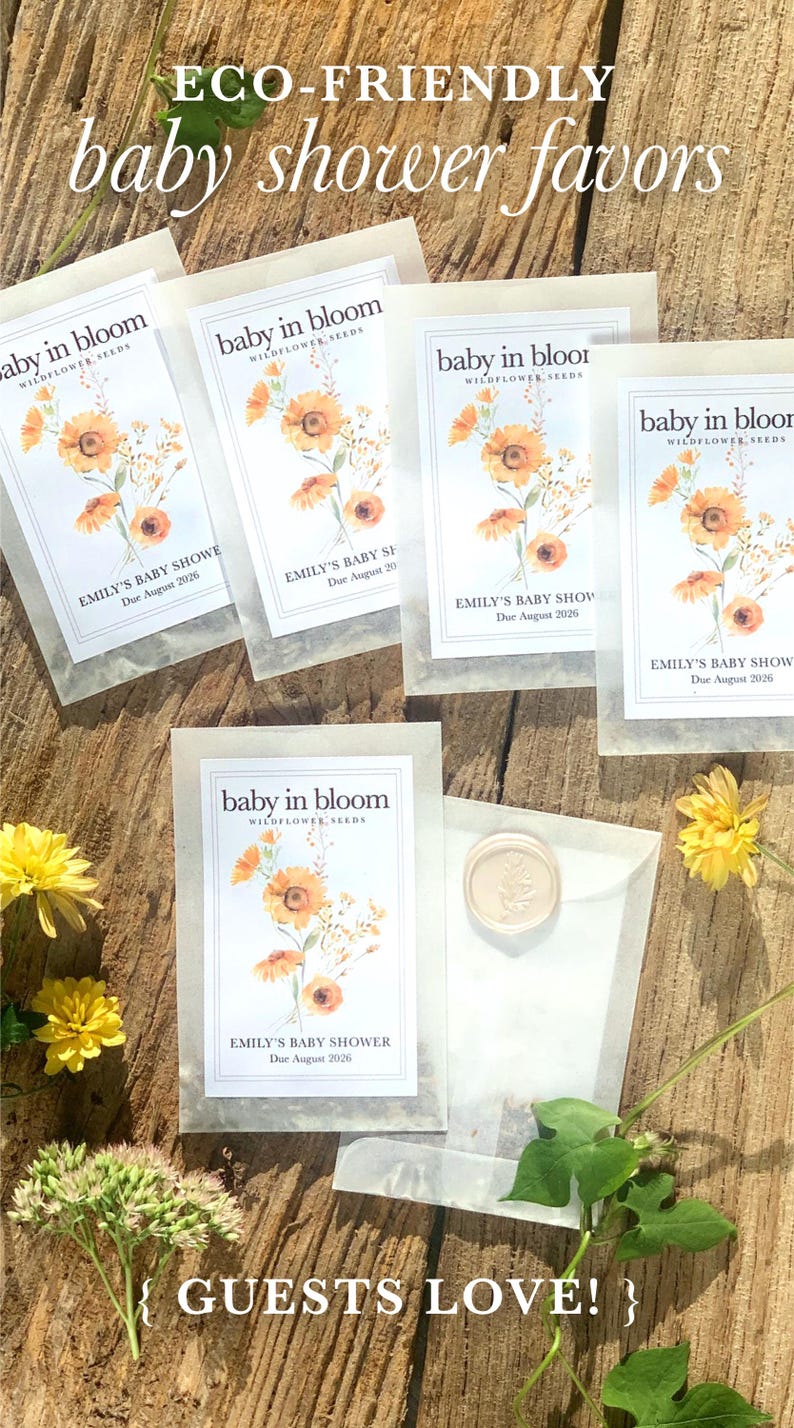 Sunflower Baby Shower Favor Idea Sunflower Theme Baby Shower Garden Theme Baby Shower Wildflower Seed Packet Custom Favor Botanical Celebration Party Gift Bloom Themed Event Personalized Envelope Design Floral Details Natural Baby Present Eco Friendly Favor Sustainable Gift Idea Spring Celebration
