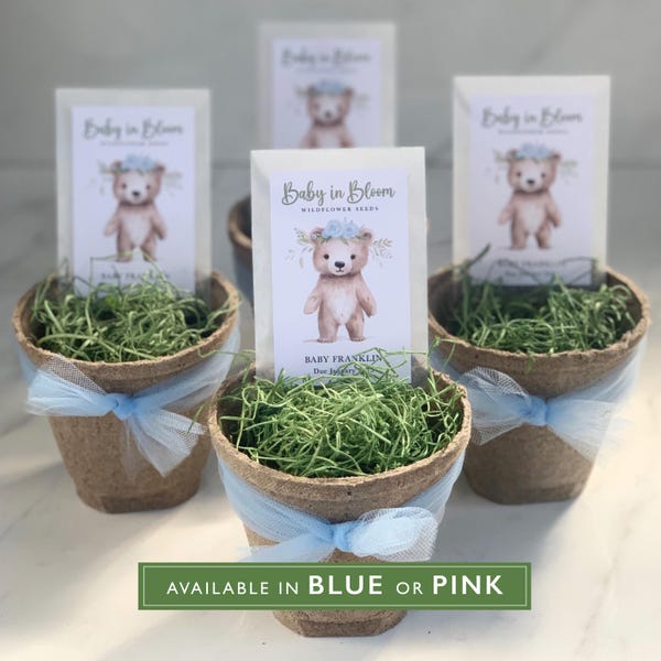 Bear Shower Favor Baby Bloom Seed Packet Woodland Theme Gift Boy Girl Design Boho Style Animal Decoration Customizable Keepsake Guest Gift