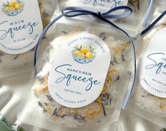 Custom Mediterranean Lemon Favor Italian Baby Shower Blue Yellow Lemon Theme Citrus Bath Salt Spa Gift Main Squeeze Party Favor Blue Pottery