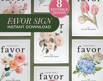 Baby Shower Sign Favor Table Decor Printable Signage Bloom Theme Decoration Digital Download Take One Flower Display Direction Party