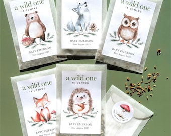 Forest Animal Shower Favor Baby Fox Woodland Wildflower Seed Packet Personalized Gender Neutral Baby Shower Decor Eco Friendly Creature Gift