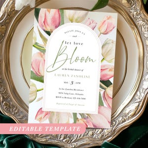 pink tulip invite template editable bridal shower invite spring shower invitation pink floral invite tulip wedding invite bridal shower pink