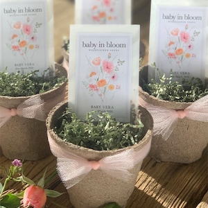Personalized Baby Shower Favor Wildflower Seed Packet Custom Name Design Due Date Details Bloom Party Gift Eco Friendly Present Botanical Theme Celebration Garden Party Favor Glassine Envelope Package Floral Seal Option Spring Baby