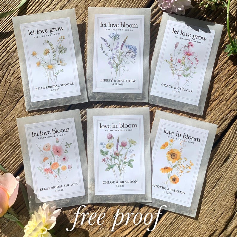 Personalized Wildflower Seed Packet Favor Wedding Seed Favor for Guest Eco Friendly Bridal Shower Favor Eco Wedding Favor Garden Party Favor