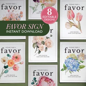 Bridal Shower Favor Sign Wedding Favor Sign Floral Bridal Shower Sign for Favors Editable Wedding Sign Template Let Love Grow Love in Bloom