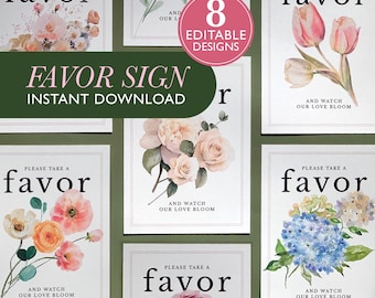Bridal Shower Favor Sign Wedding Favor Sign Floral Bridal Shower Sign for Favors Editable Wedding Sign Template Let Love Grow Love in Bloom