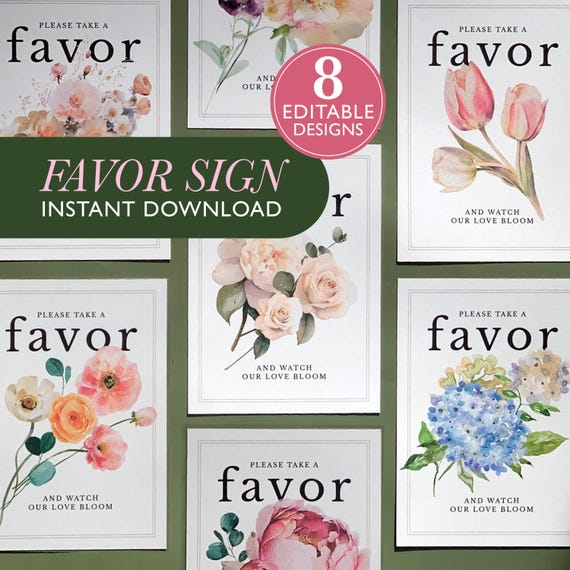 Bridal Shower Favor Sign Wedding Favor Sign Floral Bridal Shower Sign for Favors Editable Wedding Sign Template Let Love Grow Love in Bloom