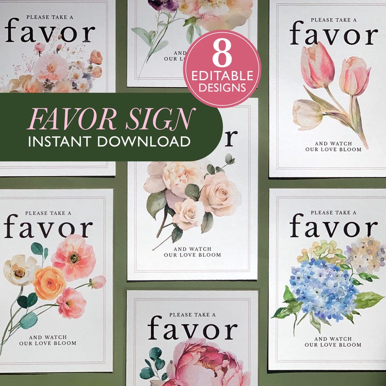 Bridal Shower Favor Sign Wedding Favor Sign Floral Bridal Shower Sign for Favors Editable Wedding Sign Template Let Love Grow Love in Bloom
