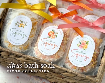 Citrus Bridal Shower Favor Guest Bath Salt Spa Gift Bow Theme Lemon Orange Lavender Scent Relaxation Treat Found Her Main Squeeze Favor Idea