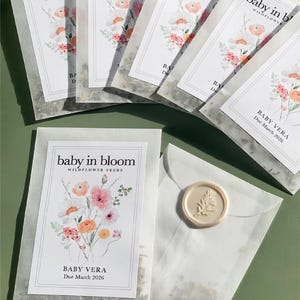 Garden Theme Baby Shower Wildflower Seed Packet Custom Favor Botanical Celebration Party Gift Bloom Themed Event Personalized Envelope Design Floral Details Natural Baby Present Eco Friendly Favor Sustainable Gift Idea Spring Celebration